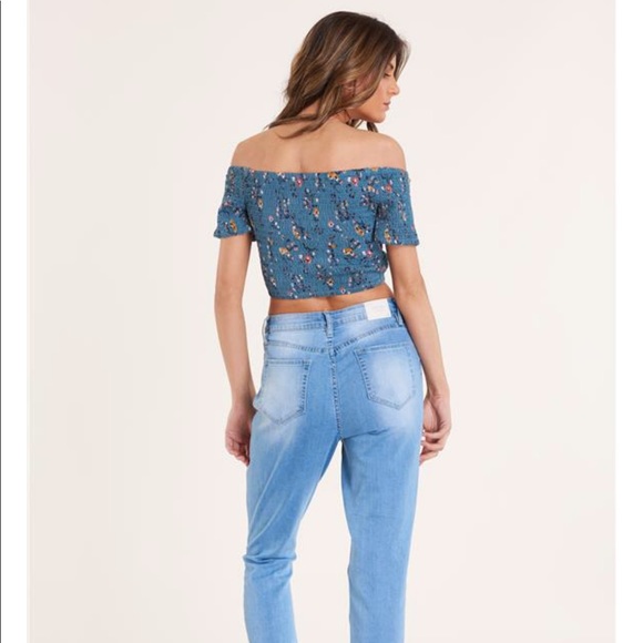 PRINT SMOCKED TOP BLUE NEW - Picture 4 of 4